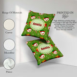 Custom Name Cute Snowman Candy Cane Box Seamless Pattern Festive Square Filled Cushion Throw Pillow Sofa Bed Home Decor Zip Washable UK Made