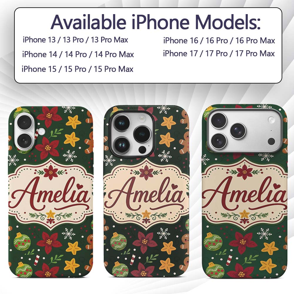 Cute Gingerbread Candy Cane Bauble Printed Design Custom Name Protective Phone Case Mobile Cover Durable Everyday Smartphone Shock Resistant