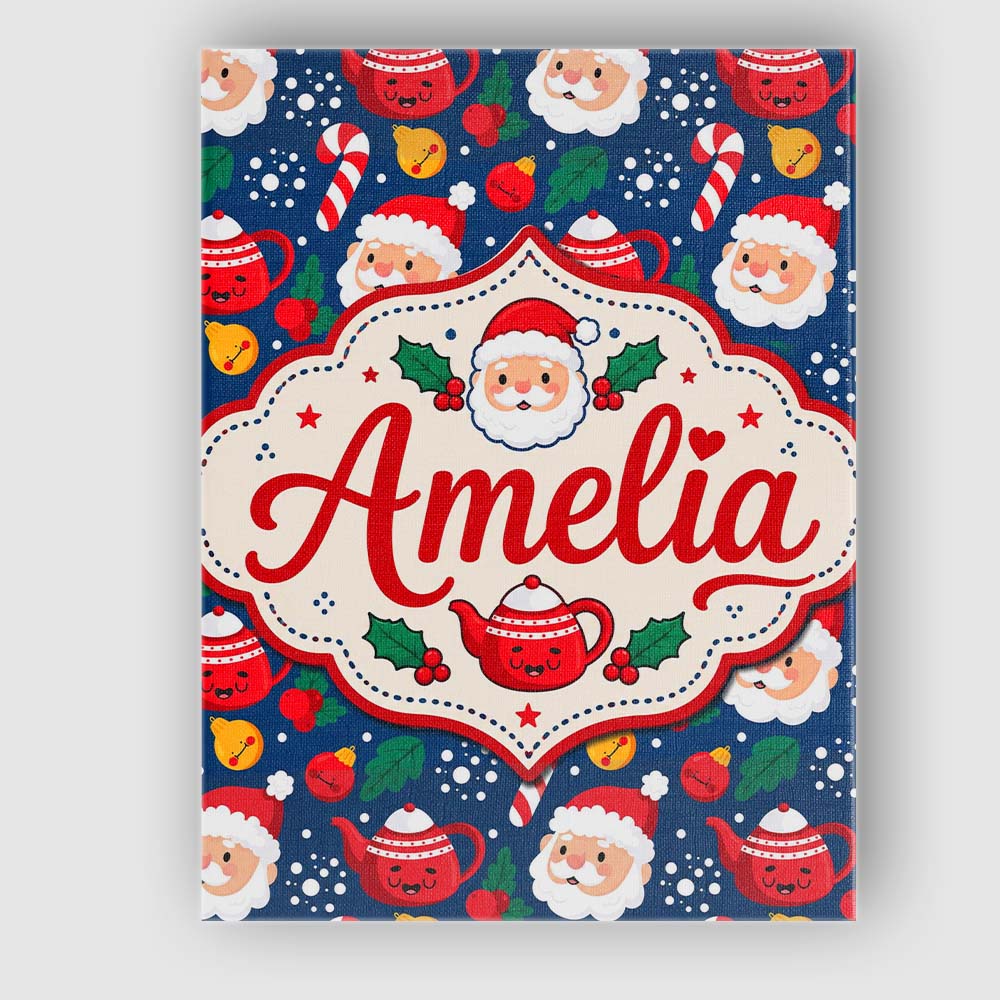 Personalised Name Cute Santa Teapot Candy Custom  Unique Gift Idea Elegant Feature Canvas Wall Art Print Decor Picture Ready to Hang