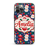 Cute Santa Teapot Candy Cane Holly Printed Design Custom Name Protective Phone Case Mobile Cover Durable Everyday Smartphone Shock Resistant