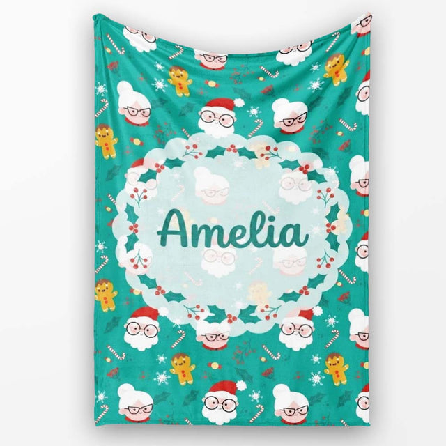 Cute Santa Mrs Claus Gingerbread Seamless Pattern Christmas Family  Personalised Custom Name Super Soft Fleece Blanket Bed Sofa Throw