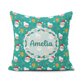 Custom Name Santa Mrs Claus Gingerbread Pattern Christmas Family Square Filled Cushion Throw Pillow Sofa Bed Home Decor Zip Washable UK Made