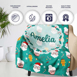 Cute Santa Mrs Claus Gingerbread Seamless Pattern Christmas Family  Personalised Custom Name Super Soft Fleece Blanket Bed Sofa Throw