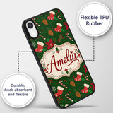 Cute Christmas Stocking Candy Cane Printed Design Custom Name Protective Phone Case Mobile Cover Durable Everyday Smartphone Shock Resistant