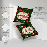 Custom Name Cute Christmas Stocking Candy Cane Pinecone Seamless Square Filled Cushion Throw Pillow Sofa Bed Home Decor Zip Washable UK Made