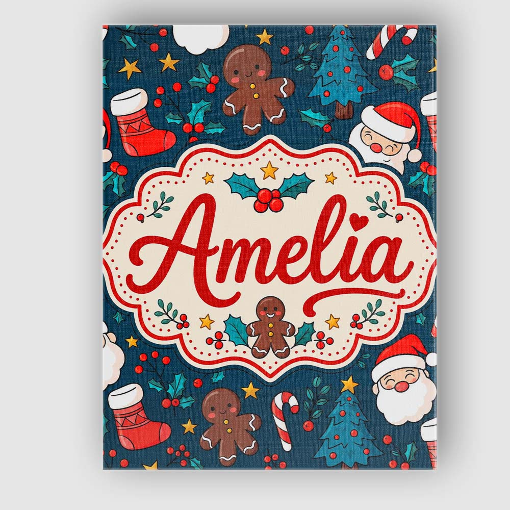 Personalised Name Cute Gingerbread Santa Custom  Unique Gift Idea Elegant Feature Canvas Wall Art Print Decor Picture Ready to Hang