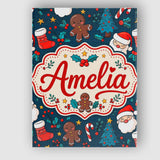 Personalised Name Cute Gingerbread Santa Custom  Unique Gift Idea Elegant Feature Canvas Wall Art Print Decor Picture Ready to Hang