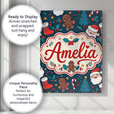 Personalised Name Cute Gingerbread Santa Custom  Unique Gift Idea Elegant Feature Canvas Wall Art Print Decor Picture Ready to Hang