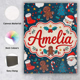 Personalised Name Cute Gingerbread Santa Custom  Unique Gift Idea Elegant Feature Canvas Wall Art Print Decor Picture Ready to Hang