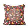 Custom Name Cute Christmas Ice Skates Bells Candy Canes Seamless Square Filled Cushion Throw Pillow Sofa Bed Home Decor Zip Washable UK Made