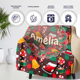 Cute Christmas Ice Skates Bells Candy Canes  Winter Seamless  Personalised Custom Name Super Soft Fleece Blanket Bed Sofa Throw