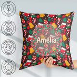 Custom Name Cute Christmas Ice Skates Bells Candy Canes Seamless Square Filled Cushion Throw Pillow Sofa Bed Home Decor Zip Washable UK Made