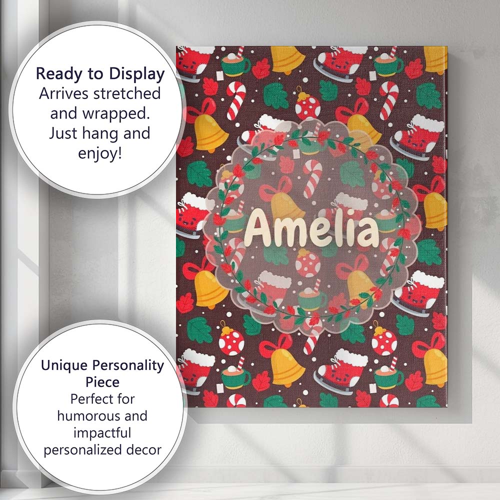Personalised Name Cute Christmas Ice Skates Custom  Bespoke Interior Contemporary Canvas Wall Art Print Decor Picture Ready to Hang