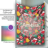 Cute Christmas Ice Skates Bells Candy Canes  Winter Seamless  Personalised Custom Name Super Soft Fleece Blanket Bed Sofa Throw