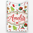 Cute Snowman Candy Cane Christmas Tree Gift Festive Seamless Pattern  Personalised Custom Name Super Soft Fleece Blanket Bed Sofa Throw