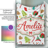 Cute Snowman Candy Cane Christmas Tree Gift Festive Seamless Pattern  Personalised Custom Name Super Soft Fleece Blanket Bed Sofa Throw