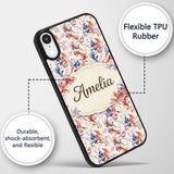 Soft Red Blue Floral Seamless Pattern Vintage Custom Name Protective Phone Case Mobile Cover Durable Everyday Smartphone Shock Resistant