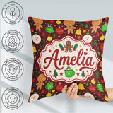 Custom Name Cute Gingerbread Man Snowman Baubles Festive Holiday Square Filled Cushion Throw Pillow Sofa Bed Home Decor Zip Washable UK Made