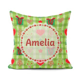 Custom Name Cute Trees Hearts Gifts Green Plaid Seamless Pattern Square Filled Cushion Throw Pillow Sofa Bed Home Decor Zip Washable UK Made