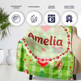 Cute Christmas Trees Hearts Gifts Green Plaid Seamless Pattern  Personalised Custom Name Super Soft Fleece Blanket Bed Sofa Throw