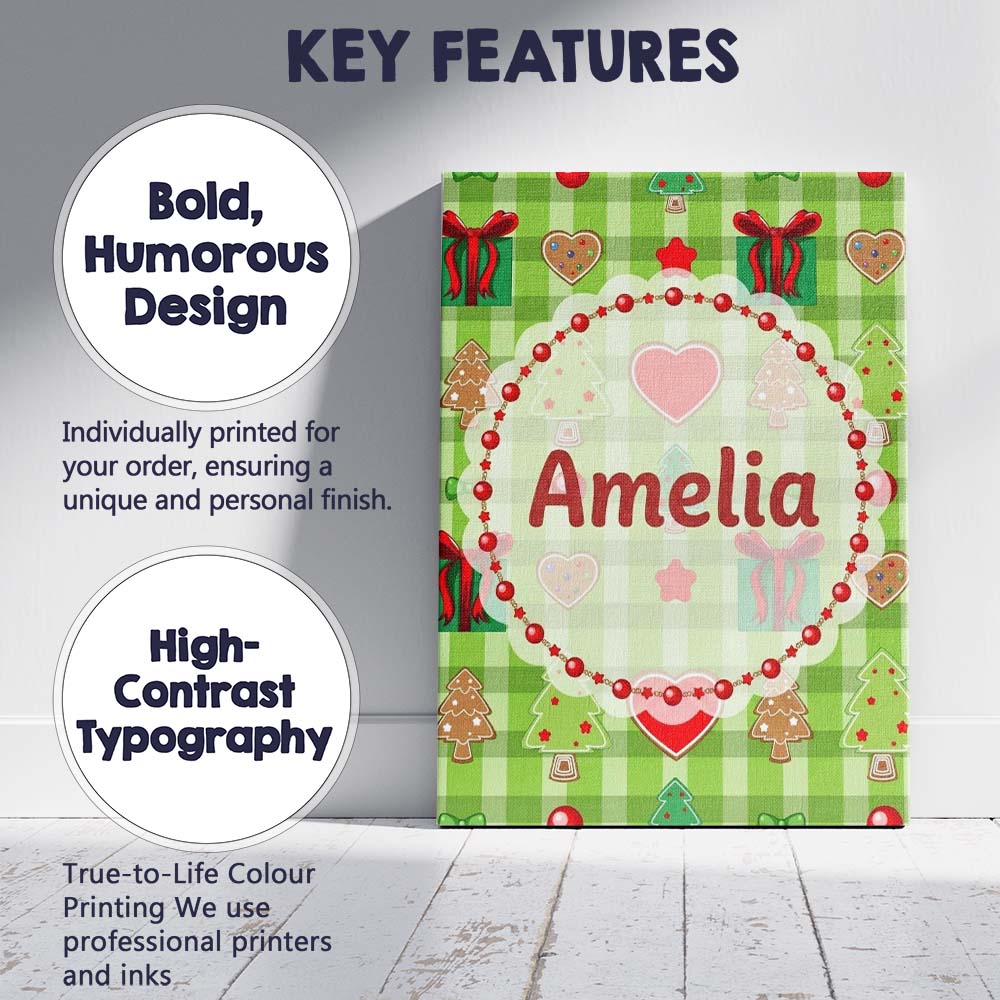 Personalised Name Cute Christmas Trees Custom  Modern Room Accent Elegant Feature Canvas Wall Art Print Decor Picture Ready to Hang