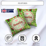 Custom Name Cute Trees Hearts Gifts Green Plaid Seamless Pattern Square Filled Cushion Throw Pillow Sofa Bed Home Decor Zip Washable UK Made