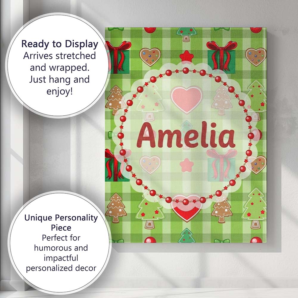 Personalised Name Cute Christmas Trees Custom  Modern Room Accent Elegant Feature Canvas Wall Art Print Decor Picture Ready to Hang
