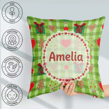 Custom Name Cute Trees Hearts Gifts Green Plaid Seamless Pattern Square Filled Cushion Throw Pillow Sofa Bed Home Decor Zip Washable UK Made