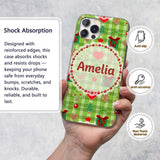 Cute Christmas Trees Hearts Gifts Green Plaid Custom Name Protective Phone Case Mobile Cover Durable Everyday Smartphone Shock Resistant