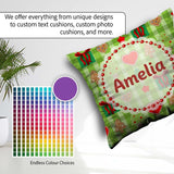 Custom Name Cute Trees Hearts Gifts Green Plaid Seamless Pattern Square Filled Cushion Throw Pillow Sofa Bed Home Decor Zip Washable UK Made