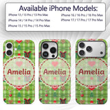 Cute Christmas Trees Hearts Gifts Green Plaid Custom Name Protective Phone Case Mobile Cover Durable Everyday Smartphone Shock Resistant