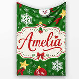 Cute Snowman Ho Ho Baubles Stars Festive Holiday Seamless Pattern  Personalised Custom Name Super Soft Fleece Blanket Bed Sofa Throw