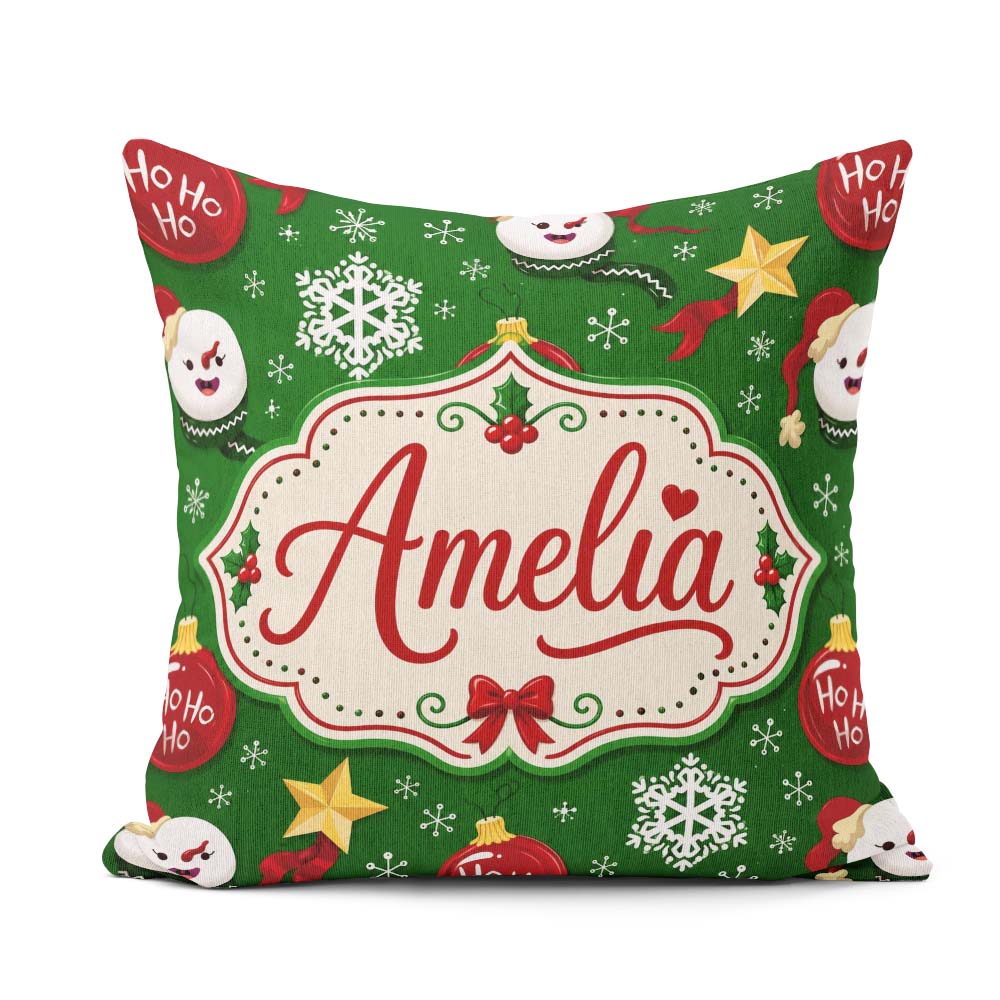 Custom Name Snowman Ho Ho Baubles Stars Festive Holiday Seamless Square Filled Cushion Throw Pillow Sofa Bed Home Decor Zip Washable UK Made