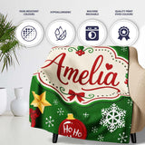 Cute Snowman Ho Ho Baubles Stars Festive Holiday Seamless Pattern  Personalised Custom Name Super Soft Fleece Blanket Bed Sofa Throw