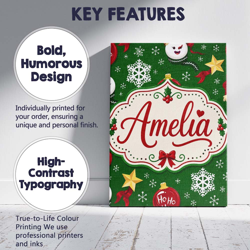 Personalised Name Cute Snowman Ho Custom Stylish Home Interior Premium Decorative Design Canvas Wall Art Print Decor Picture Ready to Hang