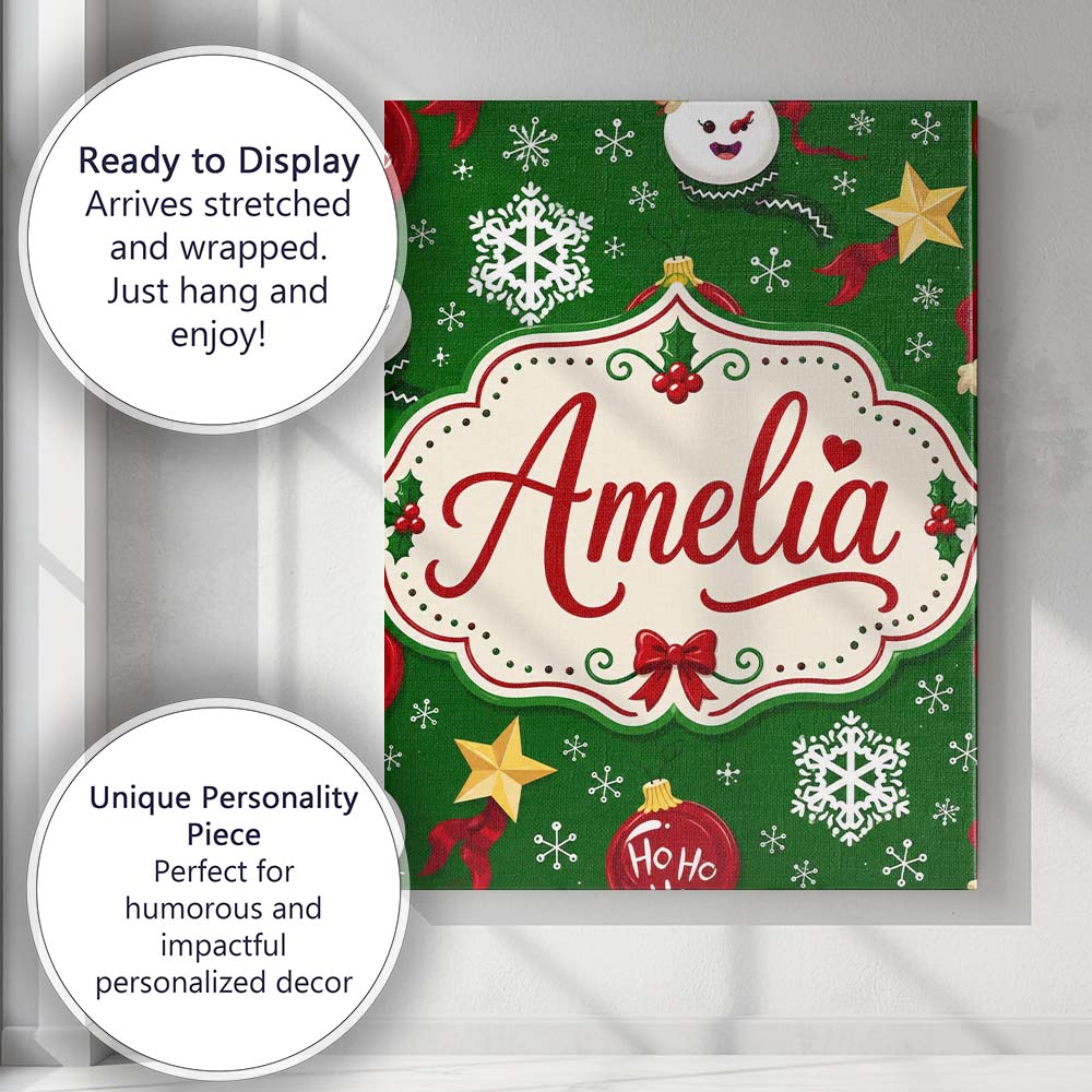 Personalised Name Cute Snowman Ho Custom Stylish Home Interior Premium Decorative Design Canvas Wall Art Print Decor Picture Ready to Hang