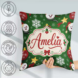 Custom Name Snowman Ho Ho Baubles Stars Festive Holiday Seamless Square Filled Cushion Throw Pillow Sofa Bed Home Decor Zip Washable UK Made