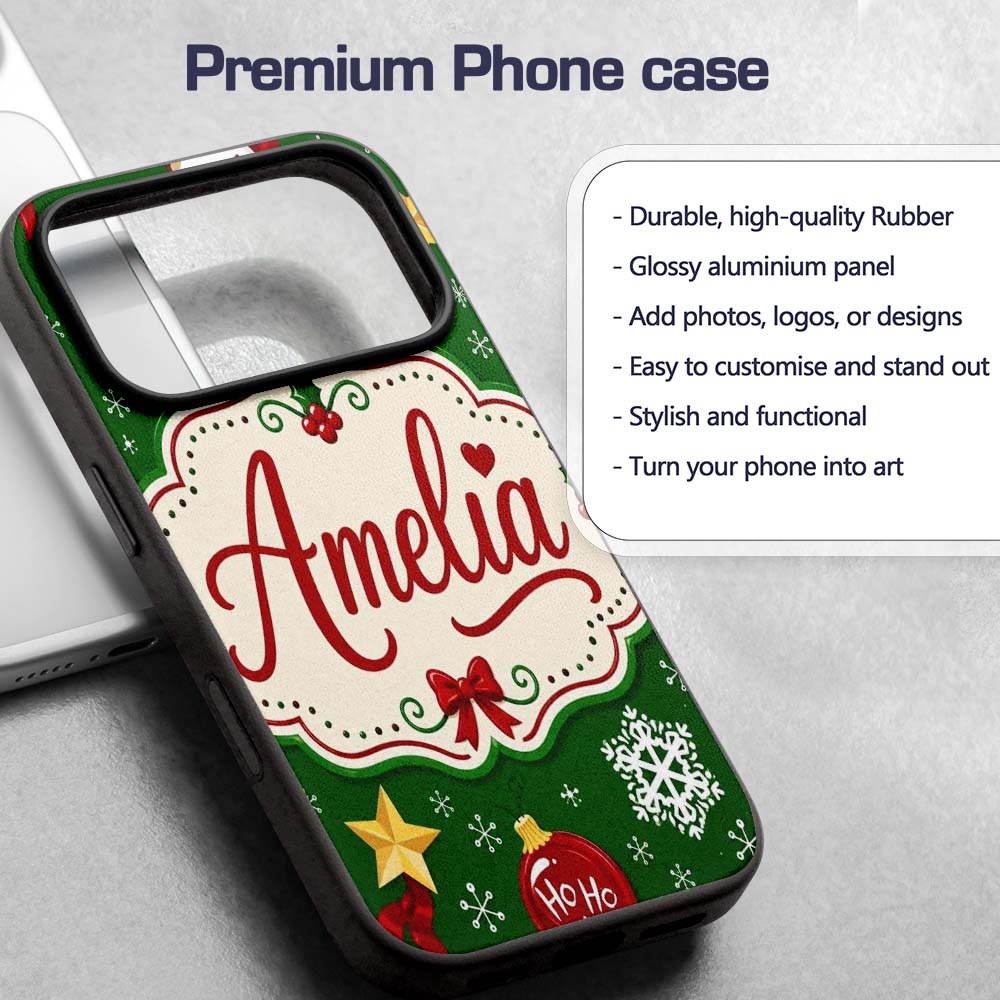 Cute Snowman Ho Baubles Stars Festive Holiday Custom Name Protective Phone Case Mobile Cover Durable Everyday Smartphone Shock Resistant