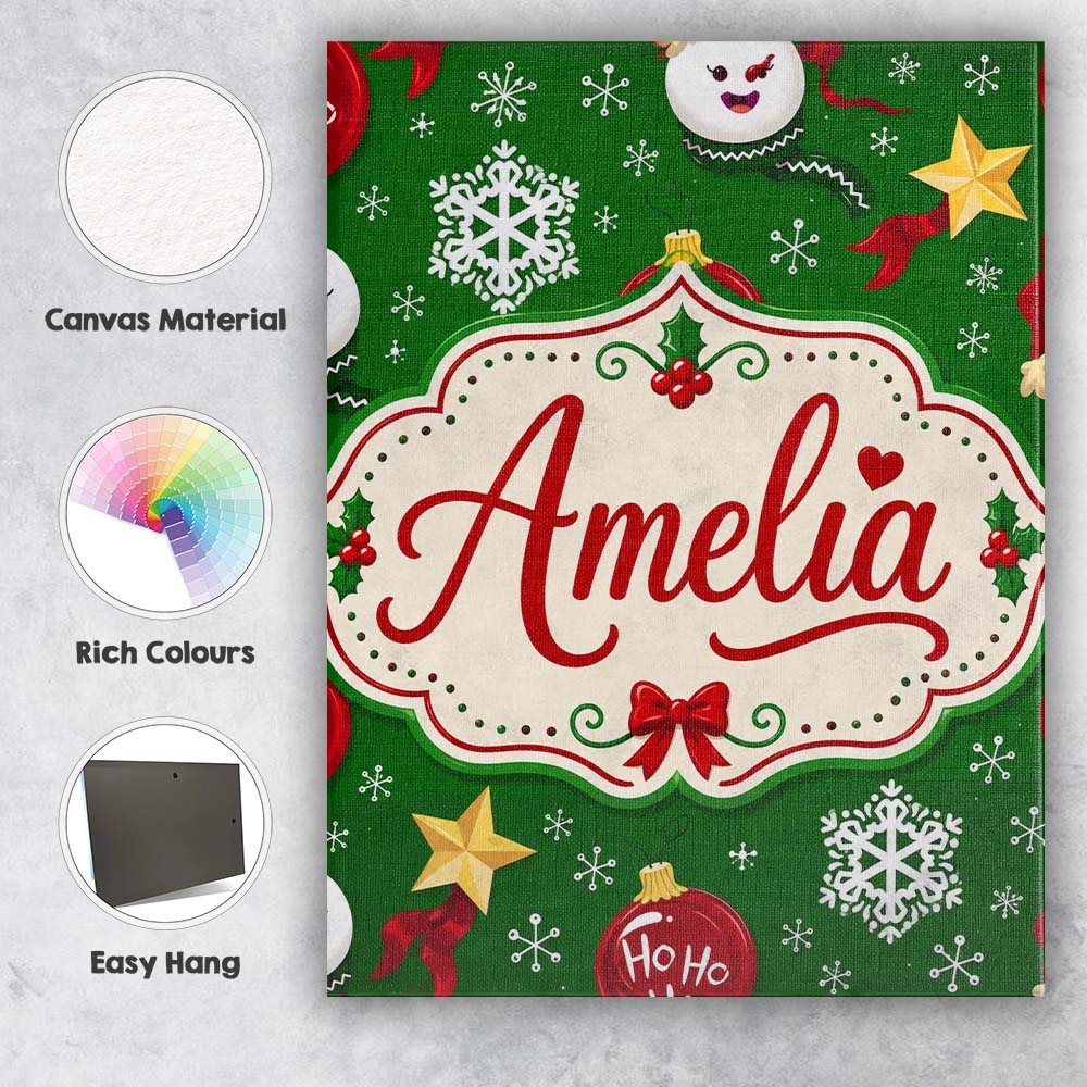 Personalised Name Cute Snowman Ho Custom Stylish Home Interior Premium Decorative Design Canvas Wall Art Print Decor Picture Ready to Hang