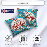 Custom Name Cute Snowman Xmas Day Gifts Festive Seamless Pattern Square Filled Cushion Throw Pillow Sofa Bed Home Decor Zip Washable UK Made