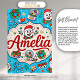 Cute Snowman Xmas Day Wreath Gifts Festive Seamless Pattern Lovely  Personalised Custom Name Super Soft Fleece Blanket Bed Sofa Throw