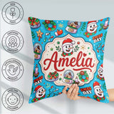 Custom Name Cute Snowman Xmas Day Gifts Festive Seamless Pattern Square Filled Cushion Throw Pillow Sofa Bed Home Decor Zip Washable UK Made