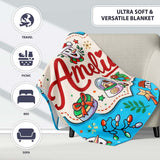 Cute Snowman Xmas Day Wreath Gifts Festive Seamless Pattern Lovely  Personalised Custom Name Super Soft Fleece Blanket Bed Sofa Throw