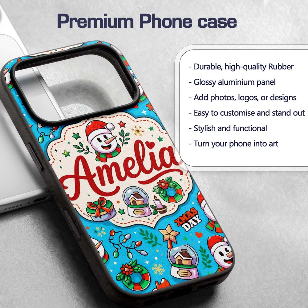 Cute Snowman Xmas Day Wreath Gifts Printed Design Custom Name Protective Phone Case Mobile Cover Durable Everyday Smartphone Shock Resistant