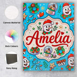 Personalised Name Cute Snowman Xmas Day Custom  Modern Room Accent Elegant Feature Canvas Wall Art Print Decor Picture Ready to Hang