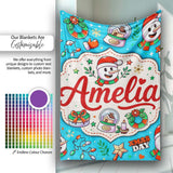Cute Snowman Xmas Day Wreath Gifts Festive Seamless Pattern Lovely  Personalised Custom Name Super Soft Fleece Blanket Bed Sofa Throw
