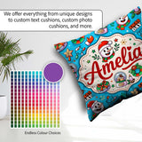 Custom Name Cute Snowman Xmas Day Gifts Festive Seamless Pattern Square Filled Cushion Throw Pillow Sofa Bed Home Decor Zip Washable UK Made