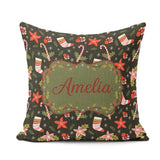 Custom Name Christmas Stockings Candy Canes Holly Floral Pattern Square Filled Cushion Throw Pillow Sofa Bed Home Decor Zip Washable UK Made