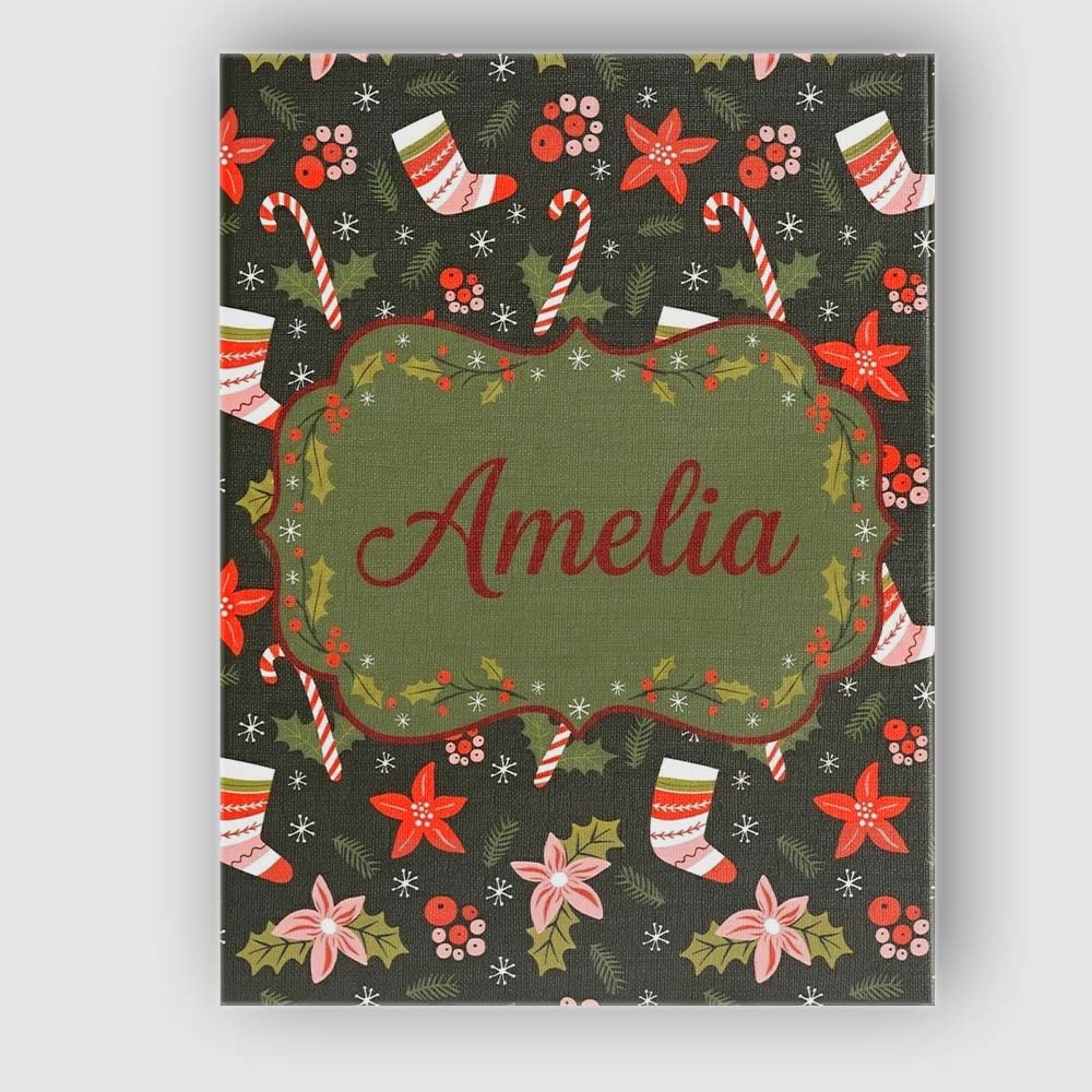 Personalised Name Cute Christmas Stockings Custom  Unique Gift Idea Elegant Feature Canvas Wall Art Print Decor Picture Ready to Hang