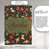 Cute Christmas Stockings Candy Canes Holly Floral Seamless Pattern  Personalised Custom Name Super Soft Fleece Blanket Bed Sofa Throw